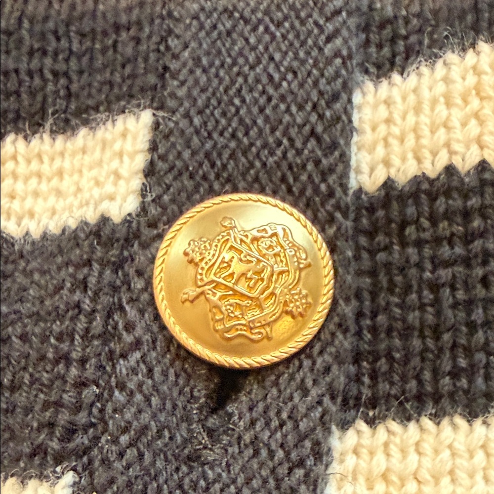 J. Crew Thick Cotton Black & White Striped Cardigan Gold buttons XL - Picture 3 of 8